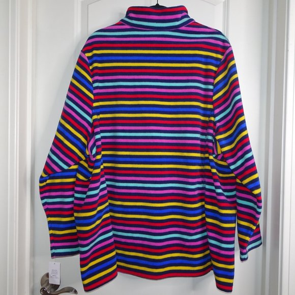 Nautical Striped Lands' End Fleece Quarter Zip Pullover - Picture 2 of 7